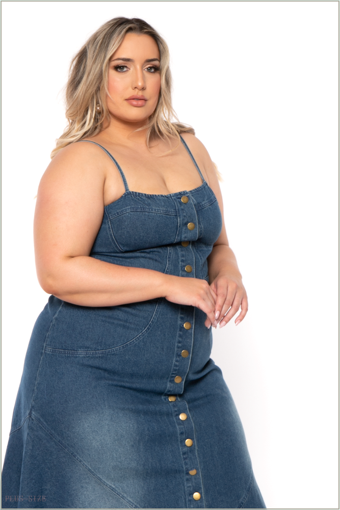  Plus Size Lana Denim Maxi Dress - Blue A15-JBJ1076P-BL-1X