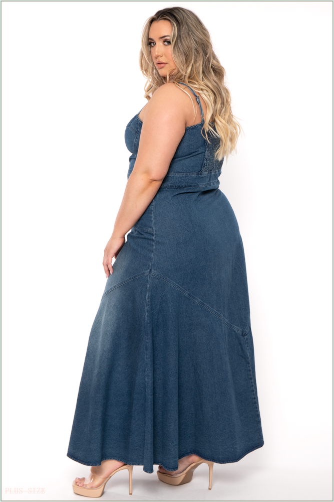  Plus Size Lana Denim Maxi Dress - Blue A15-JBJ1076P-BL-1X