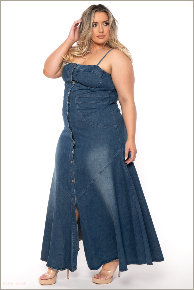  Plus Size Lana Denim Maxi Dress - Blue A15-JBJ1076P-BL-1X