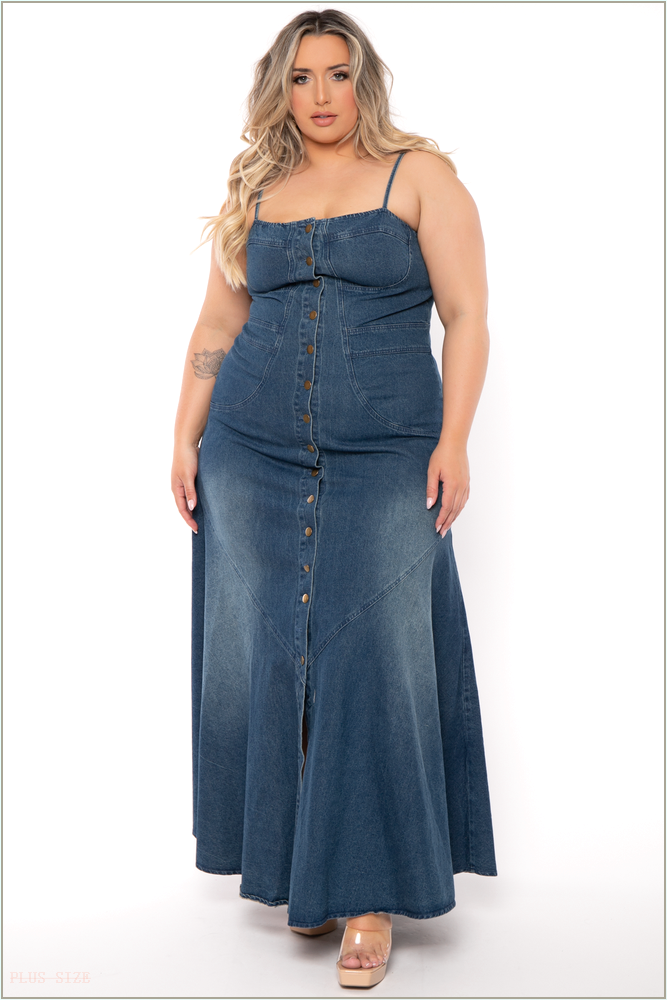  Plus Size Lana Denim Maxi Dress - Blue A15-JBJ1076P-BL-1X