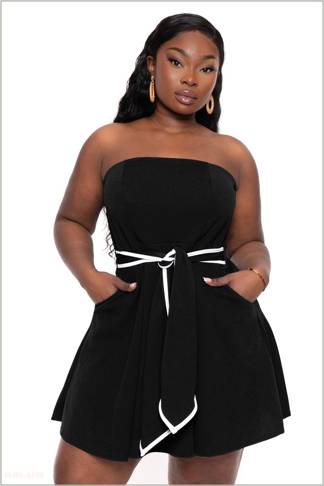  Plus Size Larisa Strapless Flare Dress- Black H4-CS2539-BK-1X