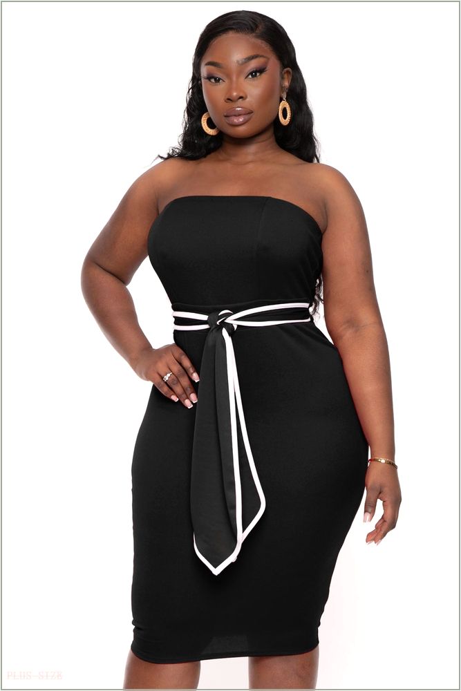  Plus Size Larisa Strapless Midi Dress- Black H6-CS2537-BK-1X