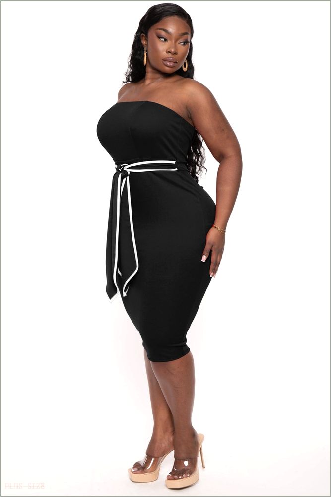  Plus Size Larisa Strapless Midi Dress- Black H6-CS2537-BK-1X