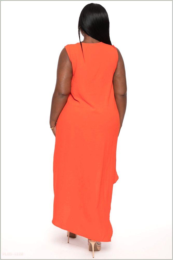  Plus Size Lattise Front Draped Dress - Orange H15-KRD4096P-OR-1X