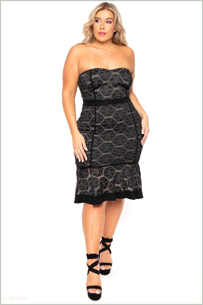  Plus Size Laurie Embroidered Lace Dress - Black K4-CS1343-BK-1X