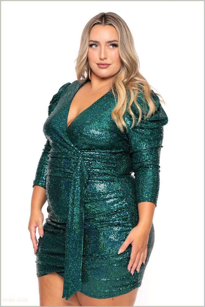  Plus Size Livi Sequin Bodycon Dress - Green H15-GD81047-GR-2X