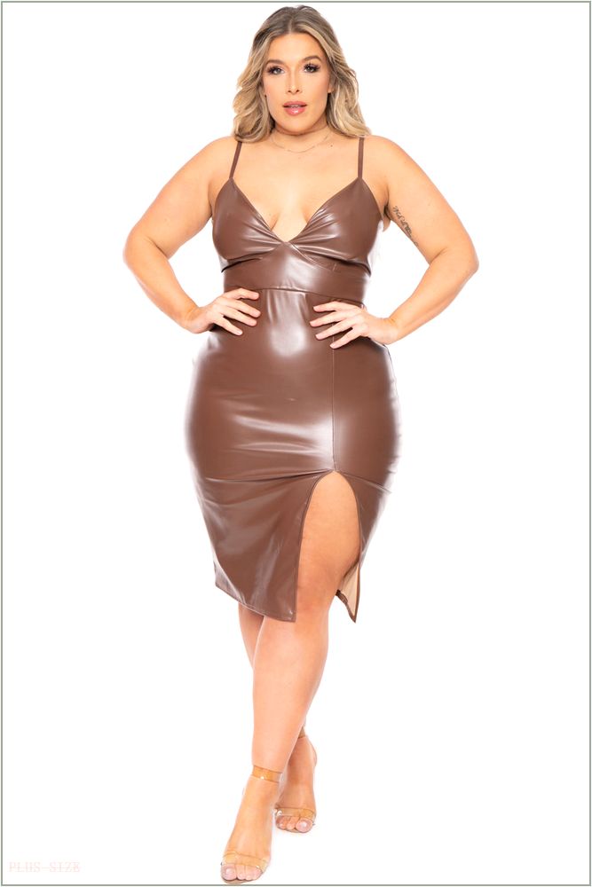  Plus Size Lorraine Faux Leather Cami Dress - Brown P39-CS1110PU-BN-1X