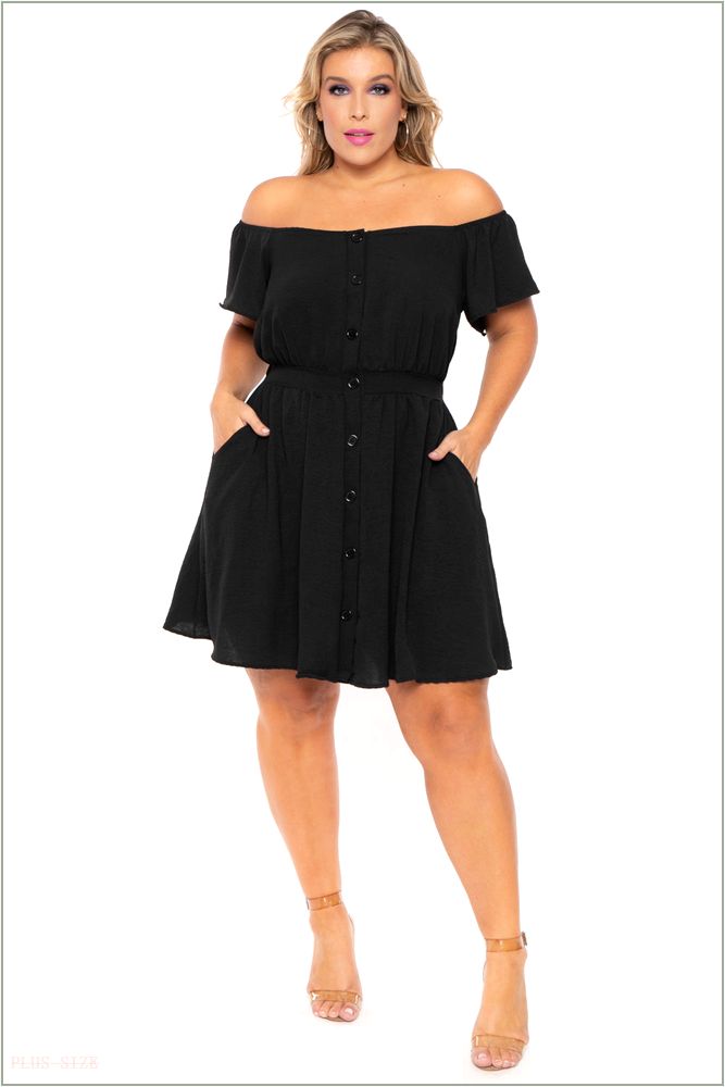  Plus Size Luciana Front Button Dress - Black H11-CS2175-BK-1X