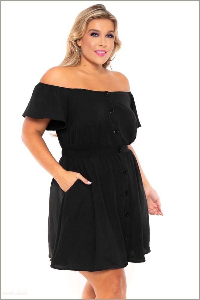  Plus Size Luciana Front Button Dress - Black H11-CS2175-BK-1X