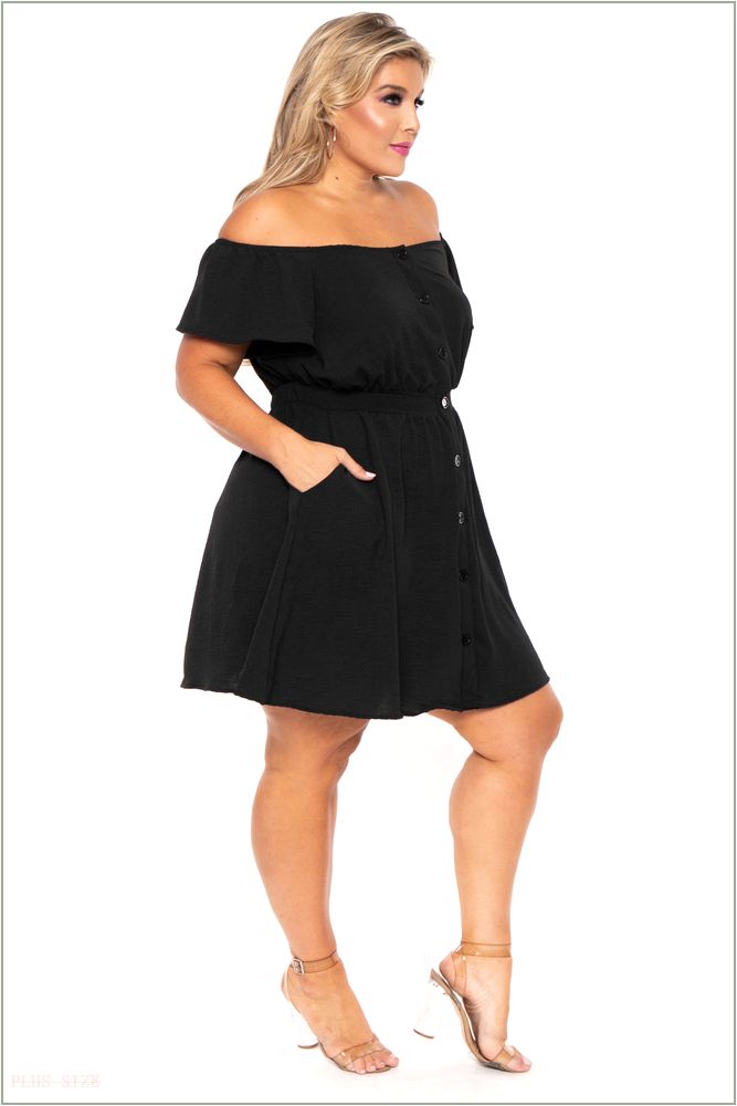  Plus Size Luciana Front Button Dress - Black H11-CS2175-BK-1X