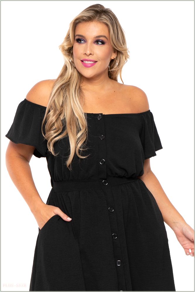  Plus Size Luciana Front Button Dress - Black H11-CS2175-BK-1X