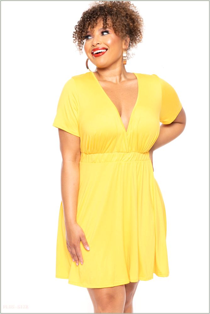  Plus Size Lucy Flare Dress - Yellow J6-CS0854-YW-1X