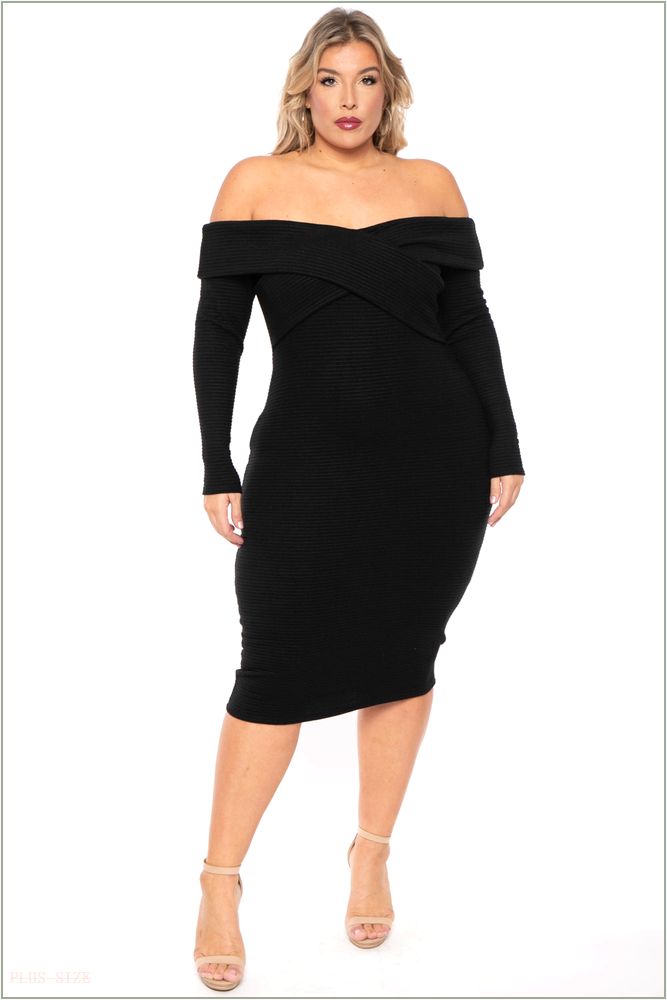  Plus Size Lydia Faux Cashmere Dress- Black H2-CS1829FC-BK-2X