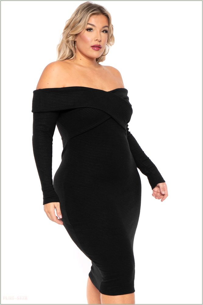  Plus Size Lydia Faux Cashmere Dress- Black H2-CS1829FC-BK-2X