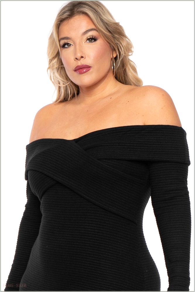  Plus Size Lydia Faux Cashmere Dress- Black H2-CS1829FC-BK-2X