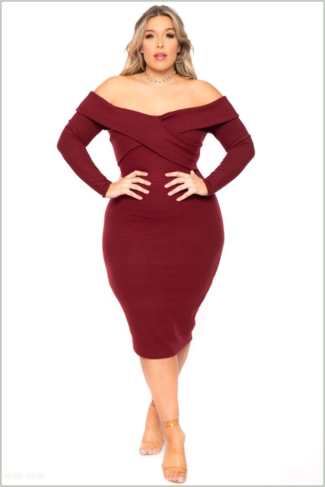  Plus Size Lydia Faux Cashmere Dress- Burgundy H2-CS1829-BY-3X