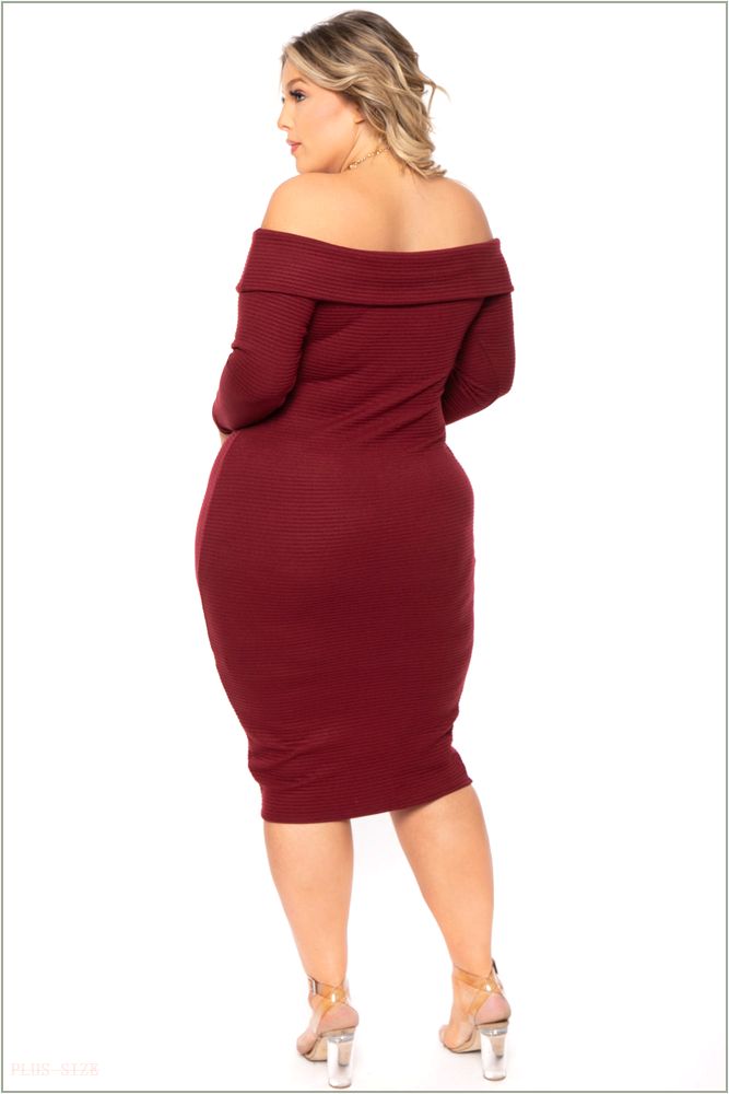  Plus Size Lydia Faux Cashmere Dress- Burgundy H2-CS1829-BY-3X