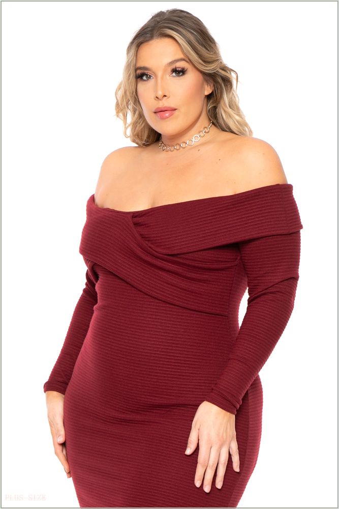  Plus Size Lydia Faux Cashmere Dress- Burgundy H2-CS1829-BY-3X