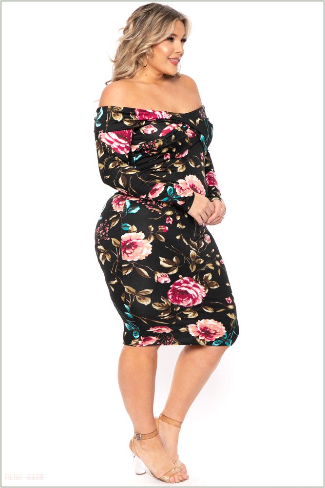  Plus Size Lydia Floral Midi Dress- Black T31-CS1829FP-BK-1X