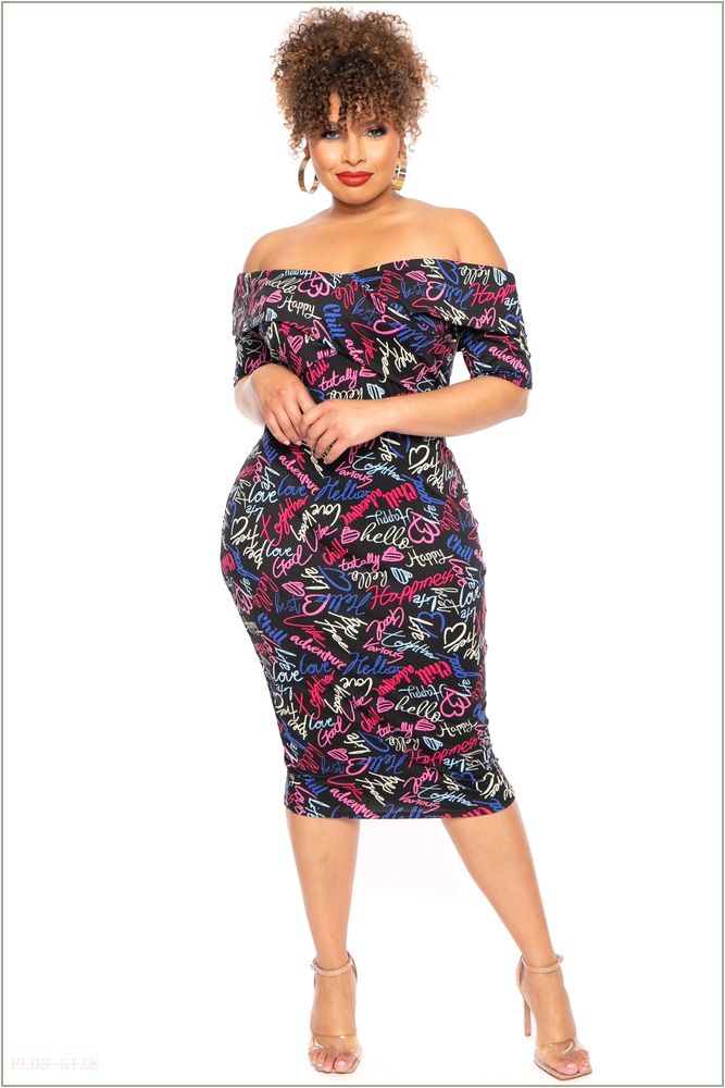  Plus Size Lydia Graffiti Dress- Black U18-CS2143P-BK-2X