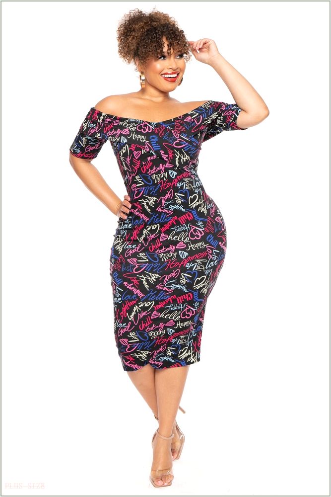  Plus Size Lydia Graffiti Dress- Black U18-CS2143P-BK-2X