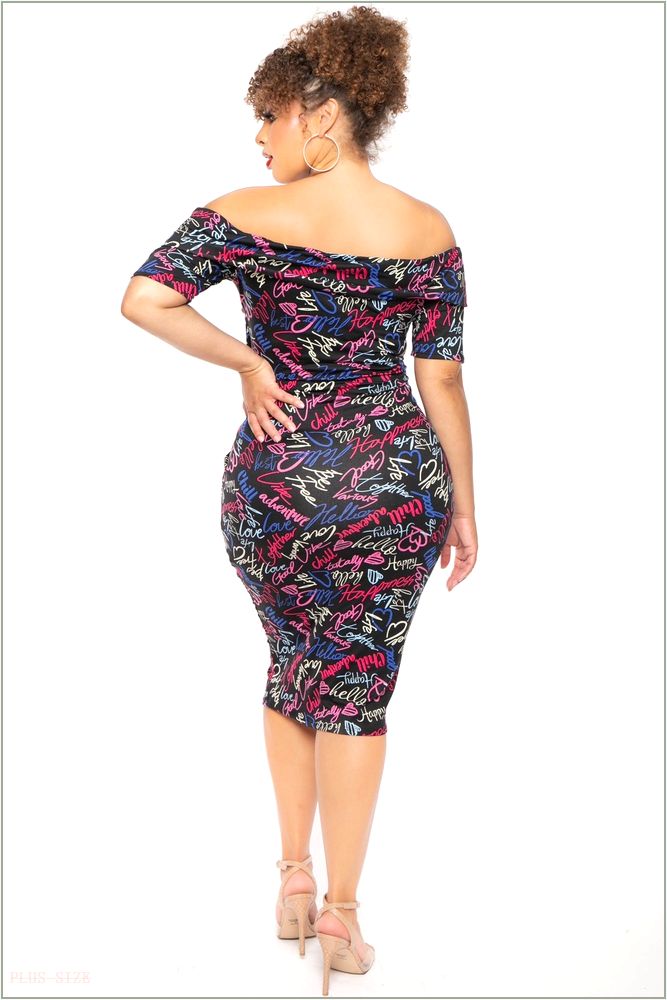  Plus Size Lydia Graffiti Dress- Black U18-CS2143P-BK-2X