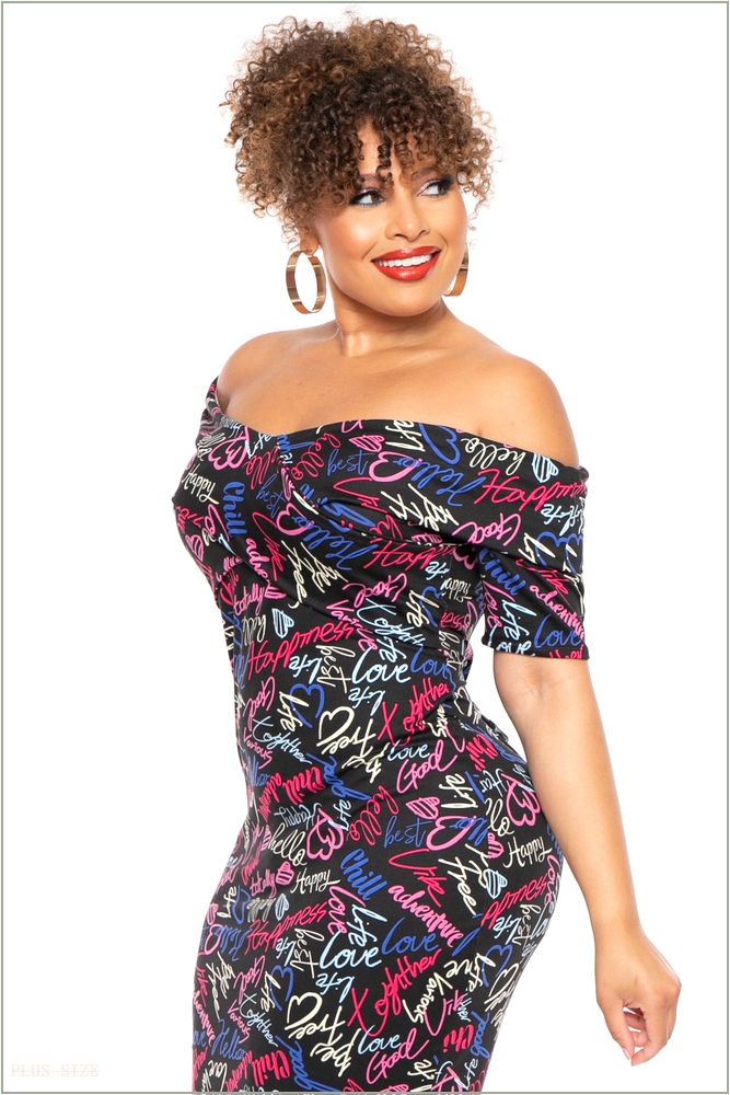  Plus Size Lydia Graffiti Dress- Black U18-CS2143P-BK-2X