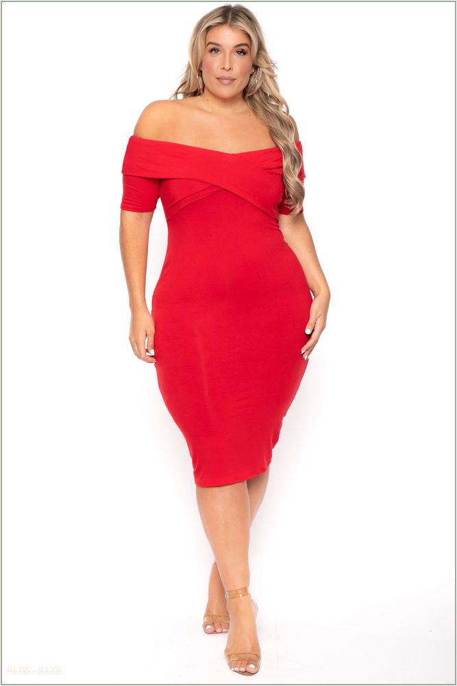  Plus Size Lydia Off the Shoulder Short Sleeve Dress- Red NG3-CS2143-RD-3X