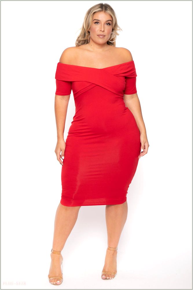  Plus Size Lydia Off the Shoulder Short Sleeve Dress- Red NG3-CS2143-RD-3X