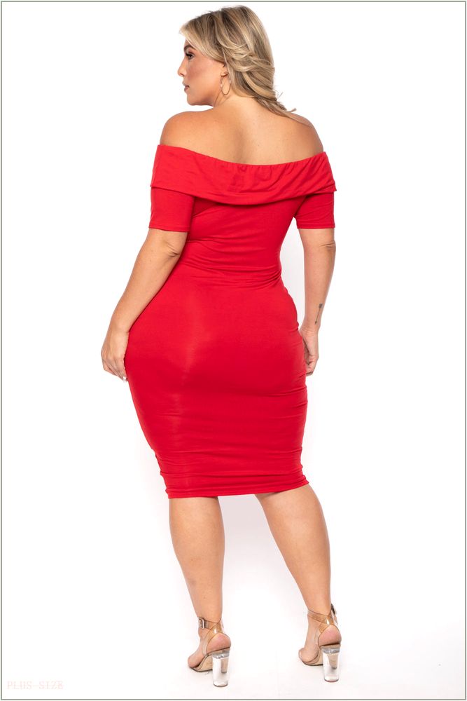  Plus Size Lydia Off the Shoulder Short Sleeve Dress- Red NG3-CS2143-RD-3X