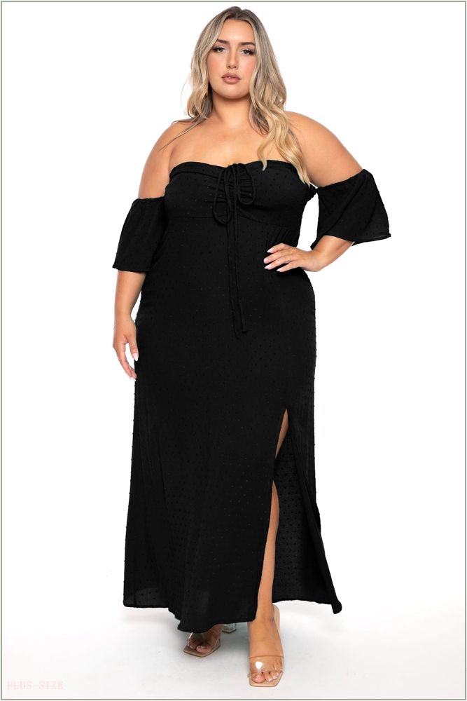  Plus Size Moriah Swiss Dot Maxi Dress - Black Z213-CWD1731X-BK-1X