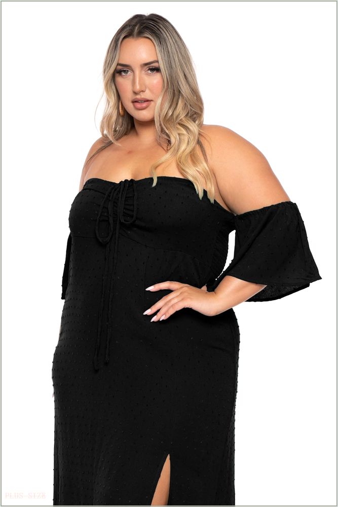  Plus Size Moriah Swiss Dot Maxi Dress - Black Z213-CWD1731X-BK-1X