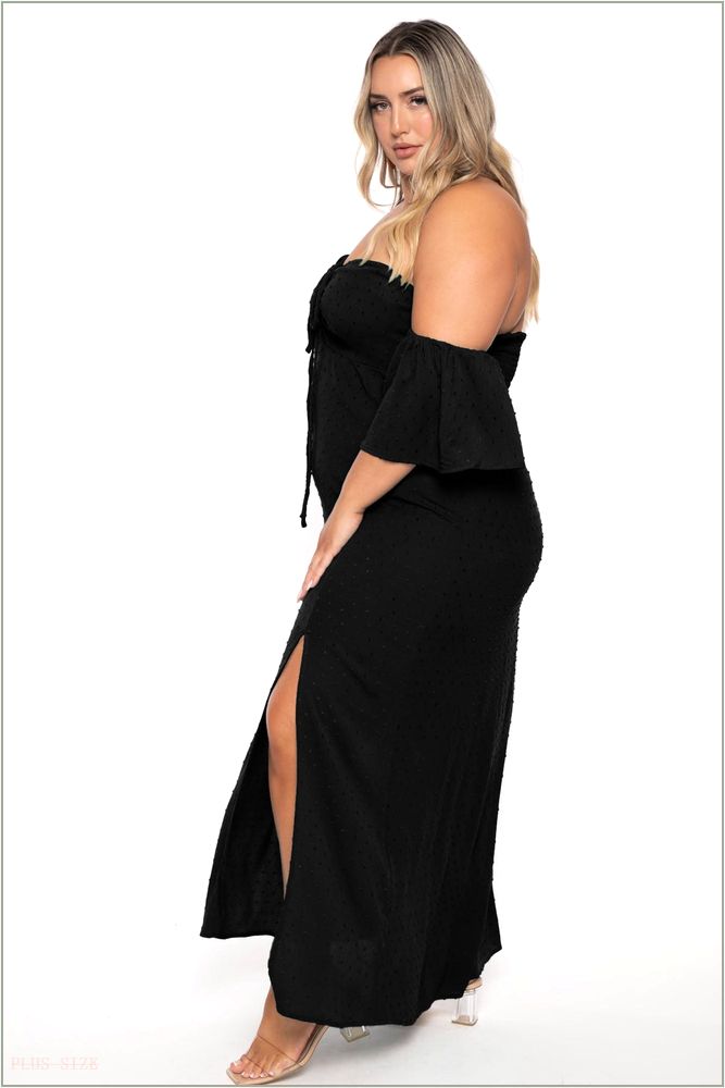  Plus Size Moriah Swiss Dot Maxi Dress - Black Z213-CWD1731X-BK-1X