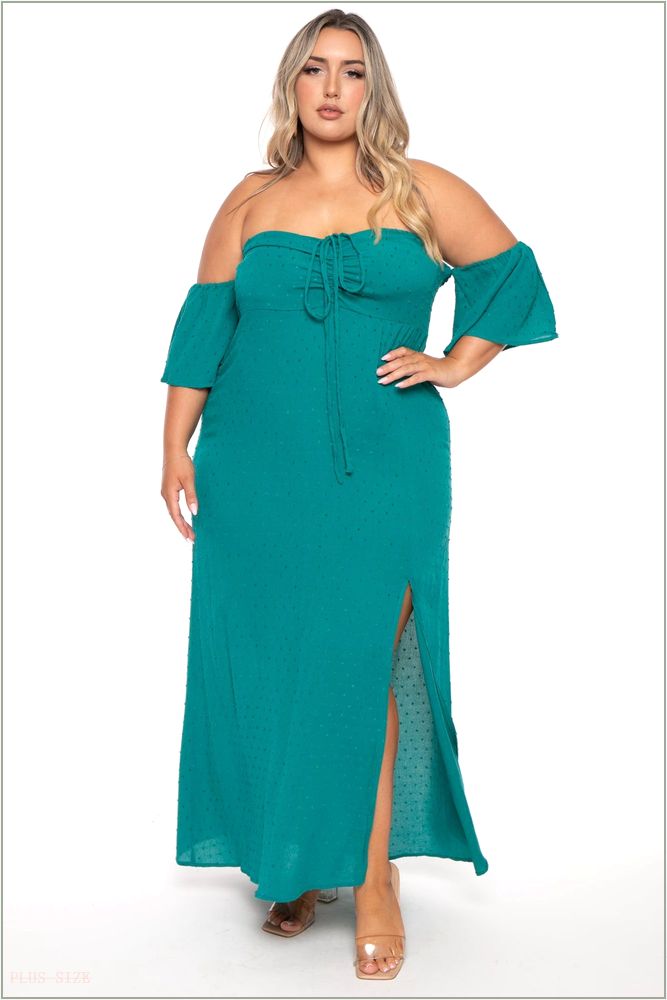  Plus Size Moriah Swiss Dot Maxi Dress - Green Z213-CWD1731X-GR-1X