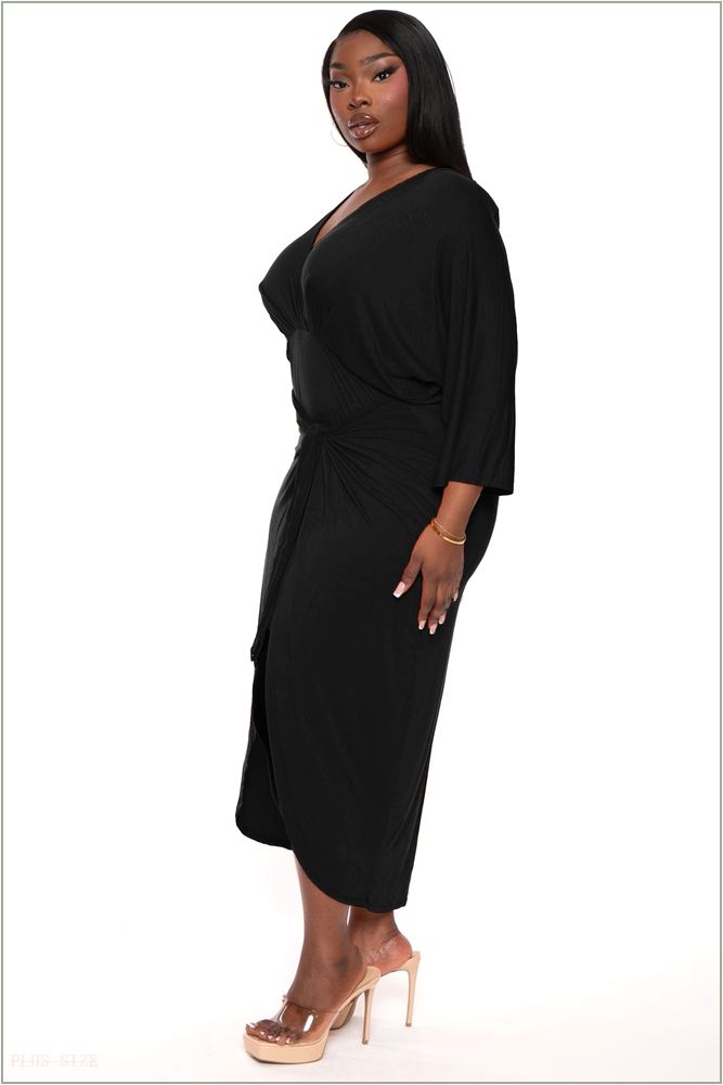  Plus Size Maleda Front Wrap Dress- Black Z231-26380AX-BK-1X