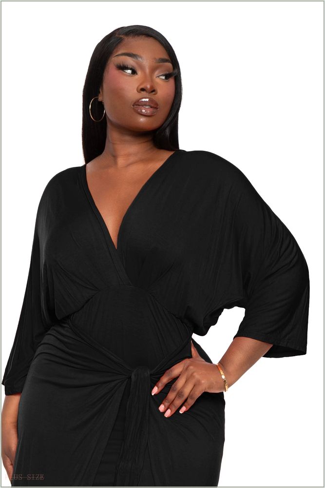  Plus Size Maleda Front Wrap Dress- Black Z231-26380AX-BK-1X