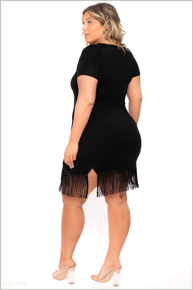  Plus Size Mamacita Fringe Dress - Black D25-CS2309-BK-1X