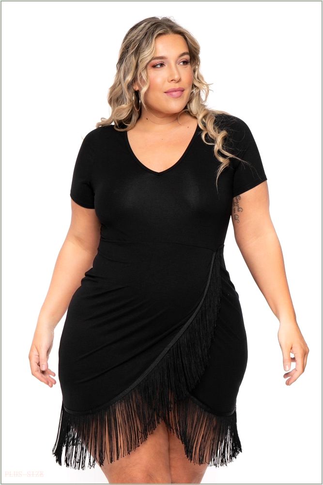  Plus Size Mamacita Fringe Dress - Black D25-CS2309-BK-1X