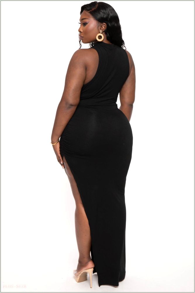  Plus Size Melania Mock Neck Maxi Dress - Black H12-CS2395-BK-1X