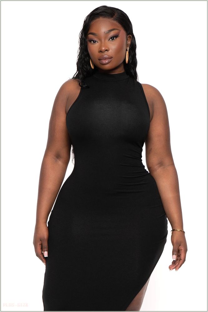  Plus Size Melania Mock Neck Maxi Dress - Black H12-CS2395-BK-1X