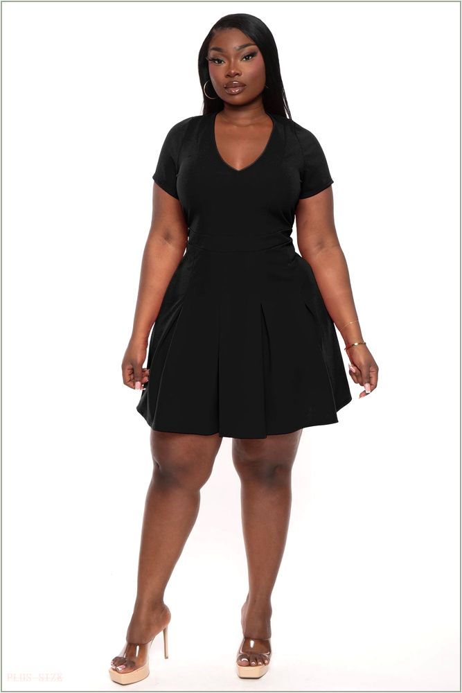  Plus Size Meline Pleated Dress- Black H1-CS2332-BK-1X