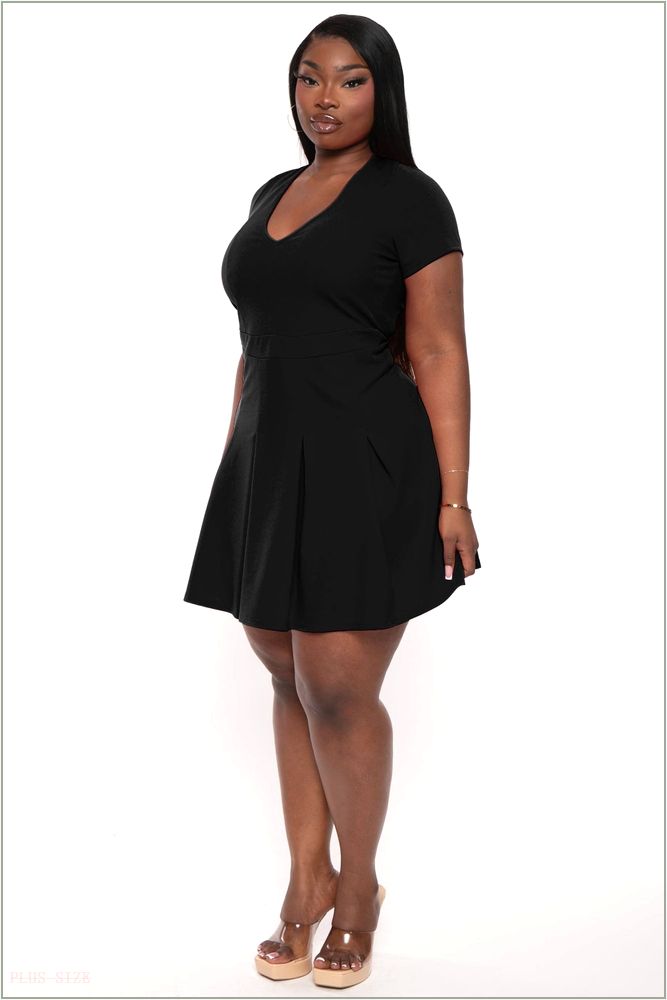  Plus Size Meline Pleated Dress- Black H1-CS2332-BK-1X