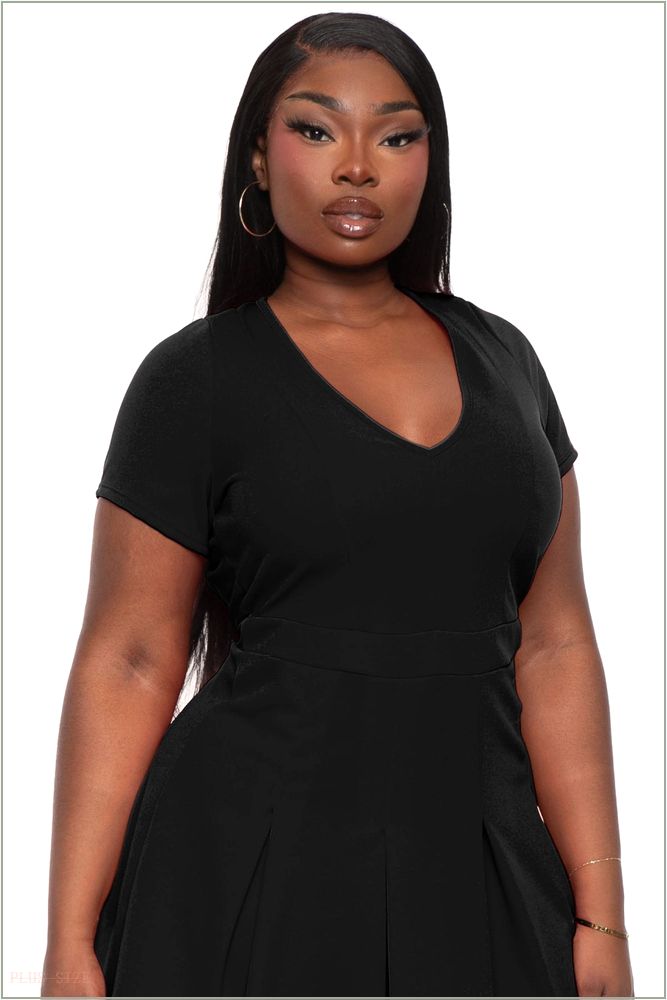  Plus Size Meline Pleated Dress- Black H1-CS2332-BK-1X