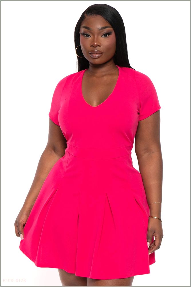  Plus Size Meline Pleated Dress- Fuchsia H1-CS2332-FU-1X