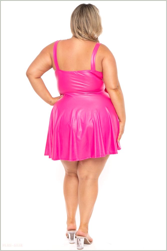  Plus Size Meralda Faux Leather Corset Flare Dress - Fuchsia H2-CS2334-FU-1X