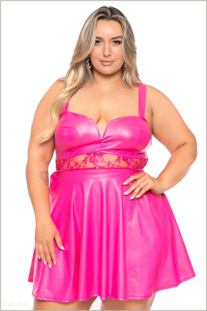  Plus Size Meralda Faux Leather Corset Flare Dress - Fuchsia H2-CS2334-FU-1X