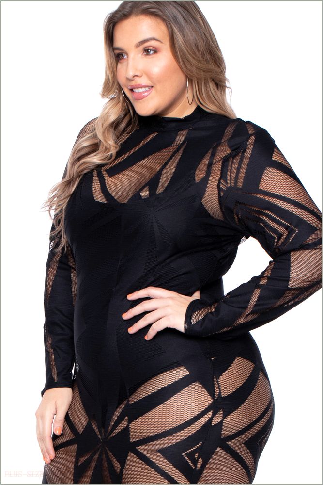  Plus Size Mesh Burn Out Dress - Black F80-GMD6758-BK-4X