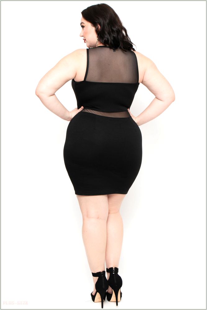  Plus Size Mesh Contrast Dress - Black BOX\H6-CS0220-BK-4X