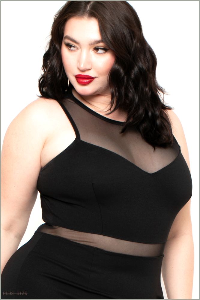  Plus Size Mesh Contrast Dress - Black BOX\H6-CS0220-BK-4X