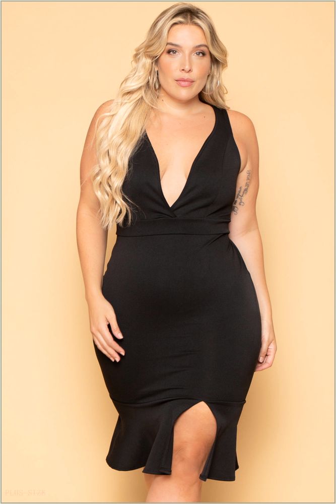  Plus Size Mila Ruffle Hem Dress - Black E22-CS2122-BK-2X